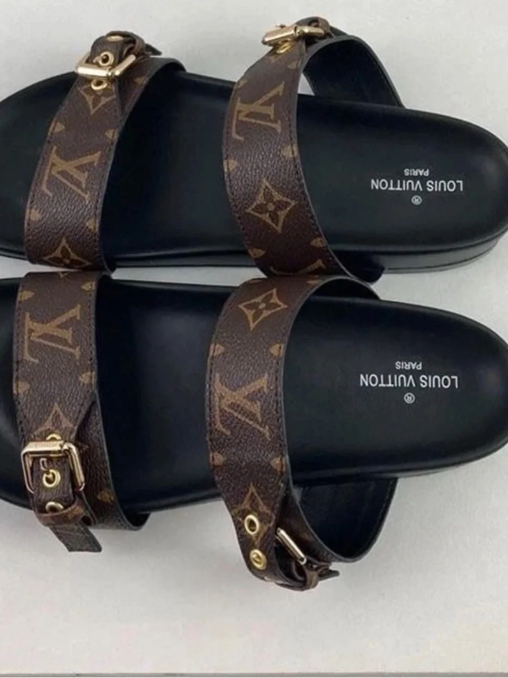 Louis Vuitton Brown Monogram Double Buckle Slide Sandals